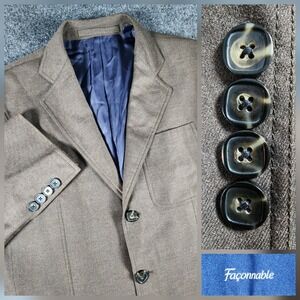 Faconnable Blazer Men Size M‎ Brown Wool Blend 3-Button Patch Pocket Sport Coat